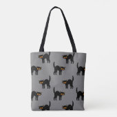 Graue schwarze Katzengelbe Augen Graue Halloweenge Tasche (Rückseite)