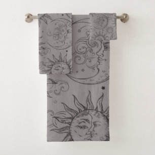 Graue schwarze Magie Vintage Himmels-Sonne Mond St Badhandtuch Set