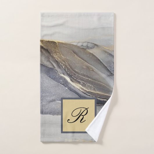 Graue schwarze Marmorplatte Hübsch elegant Monogra Badhandtuch Set (Handtuch)