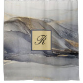 Graue schwarze Marmorplatte Hübsch elegant Monogra Duschvorhang (Vorderseite)