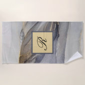 Graue schwarze Marmorplatte Hübsch elegant Monogra Strandtuch (Vorderseite)