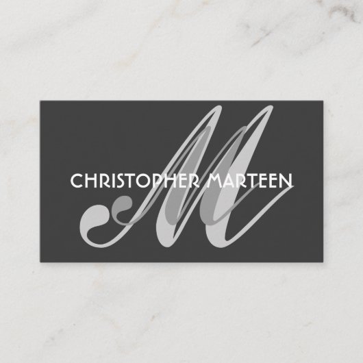 Graue schwarze Monogram-Visitenkarten Visitenkarte (Vorderseite)