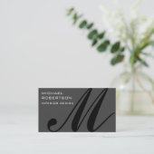 Graue schwarze Monogramm-Standard-Visitenkarte Visitenkarte (Stehend Vorderseite)