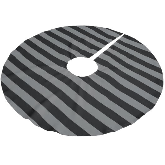 Graue schwarze Parallelstreifen Weihnachten Polyester Weihnachtsbaumdecke (Schrägansicht)
