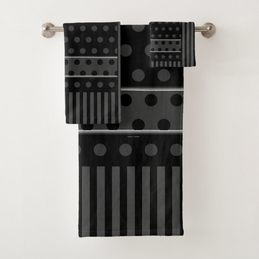 Graue, schwarze Punkte und Streifen Badhandtuch Set (Insitu)