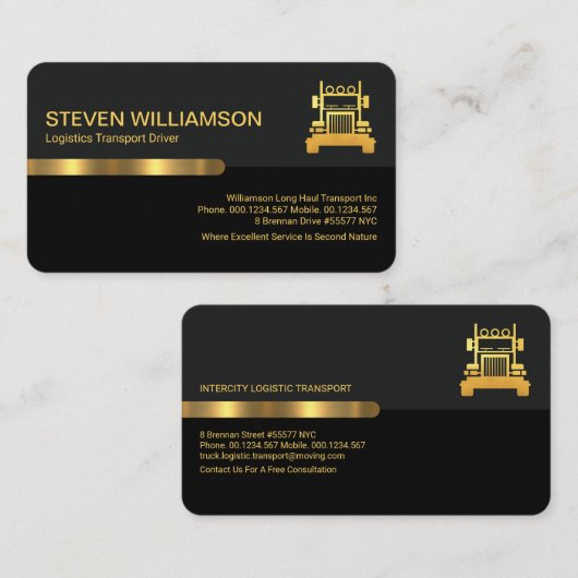 Graue schwarze Retro Spalten Logistik LKW Visitenkarte (Vorne/Hinten)