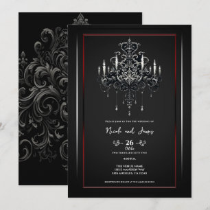 Graue schwarze Rote Spooky Kronier Gothic Wedding Einladung