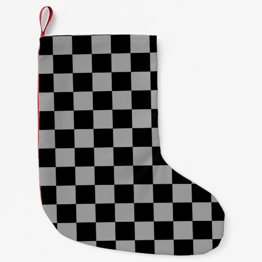 Graue schwarze Schachbretter Kleiner Weihnachtsstrumpf (Vorderseite)