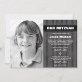 Graue schwarze Streifen Foto Bar Mitzvah Einladung (Vorderseite)