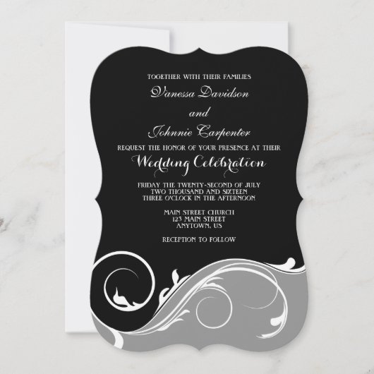 Graue schwarze Swirl-Halterung Einladung zur Hochz (Vorderseite)