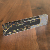 Graue, schwarze und goldene Marmorkonstruktion Namensplakette (Seite)