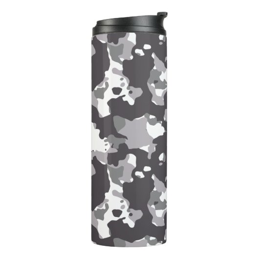 Graue, schwarze und weiße Girly Army Camouflage Mu Thermosbecher (Nach links gedreht)