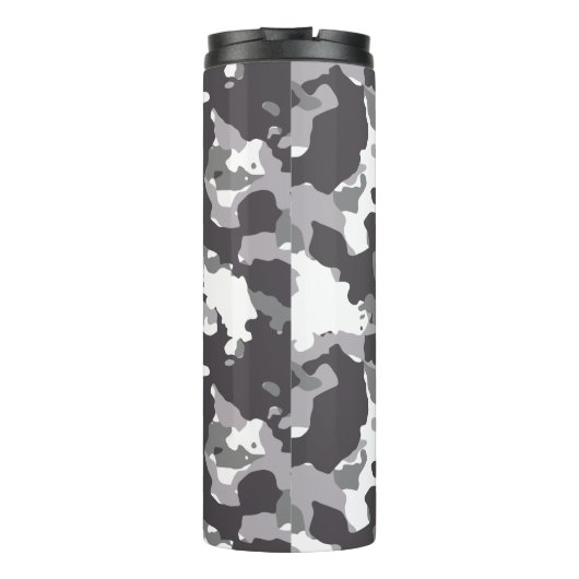 Graue, schwarze und weiße Girly Army Camouflage Mu Thermosbecher (Rückseite)