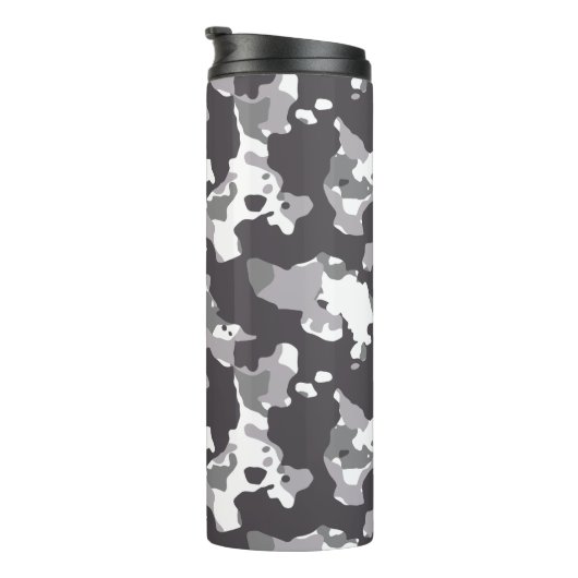 Graue, schwarze und weiße Girly Army Camouflage Mu Thermosbecher (Nach rechts gedreht)