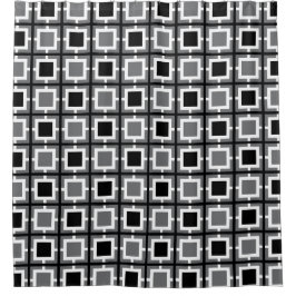 Graue, schwarze und weiße Retro-Quadrate Duschvorhang