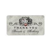 Graue schwarze und weiße Skelette Herz Vielen Dank Adressaufkleber (Vorne)