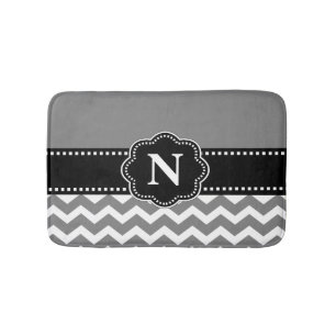 Graue schwarze Zickzack Monogramm-Badematte Badematte