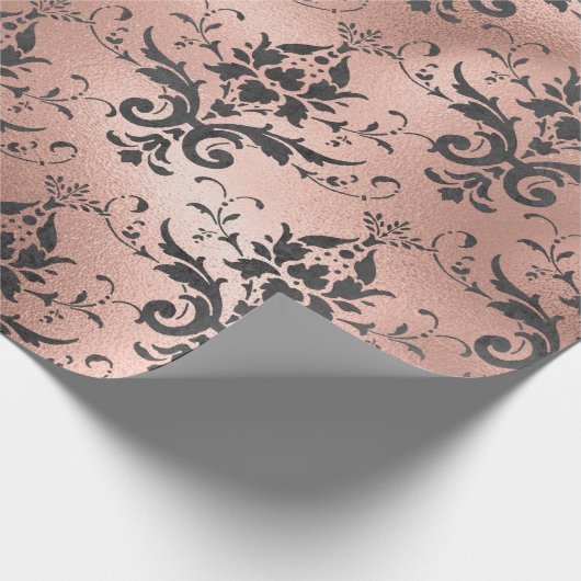 Graue Scroll Rosa Geschenkpapier (Ecke)