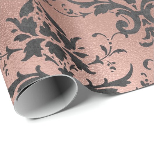 Graue Scroll Rosa Geschenkpapier (Rolleneckpunkt)