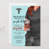 Graue Scrubs Nursing School Abschluss Einladung (Vorne/Hinten)