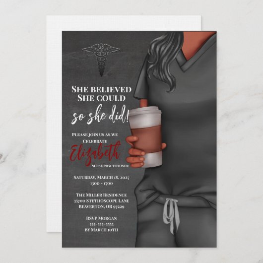 Graue Scrubs Nursing School Abschluss Einladung (Vorne/Hinten)