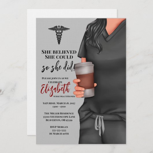 Graue Scrubs Nursing School Abschluss Einladung (Vorne/Hinten)