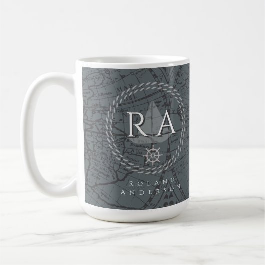 Graue Seekartemonogramm-Karte Kaffeetasse (Links)