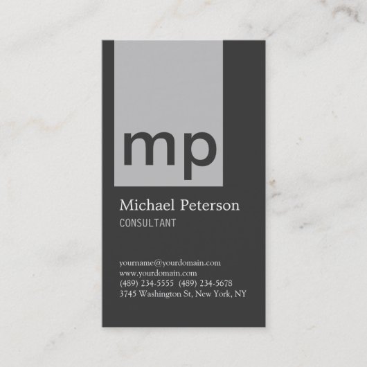 Graue Seilstreifen-Monogramm-Visitenkarte Visitenkarte (Vorderseite)