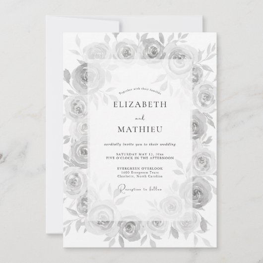 Graue serene Blumenhochzeit Einladung (Vorderseite)