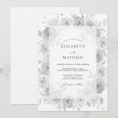 Graue serene Blumenhochzeit Einladung (Vorne/Hinten)