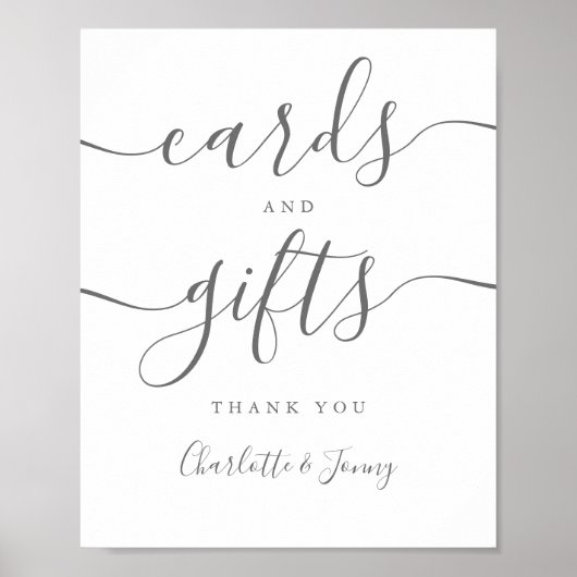 Graue Signature-Skriptkarten und Geschenkzeichen Poster (Vorne)