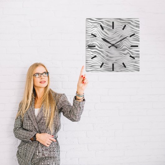 Graue Silber Graphit Animal Skin Abstrakt Quadratische Wanduhr