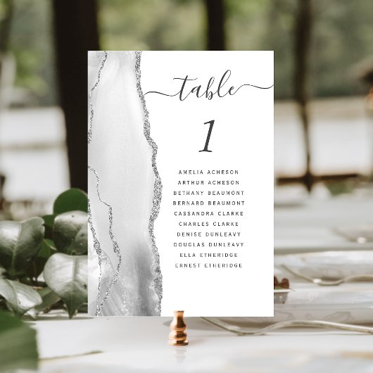 Graue Silber Hochzeit mit Achat Tischnummer