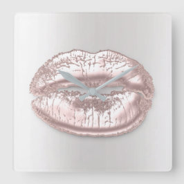 Graue Silber Kiss Lips Rose Gold Makeup Quadratische Wanduhr