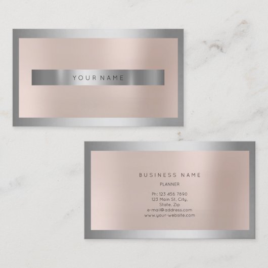 Graue Silber-Rahmen Metallic Minimal Pink Visitenkarte (Vorne/Hinten)