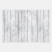 Graue Silber-Schneeflocken-Weihnachtsbäume Geschenkpapier Set (Vorderseite)