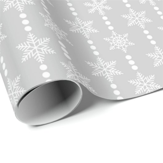Graue Silber & Weiße Weihnachtsschneeflocken Muste Geschenkpapier (Rolleneckpunkt)