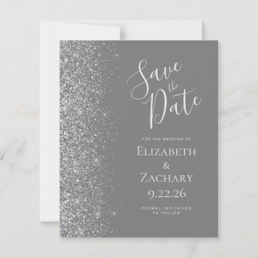 Graue Silberkarte Save the Date (Vorderseite)