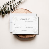 Graue Silberne Blätter Minimalistische Hochzeit RSVP Karte