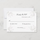Graue Silberne Blätter Minimalistische Hochzeit RSVP Karte (Vorderseite)