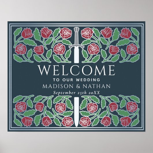 Graue silberne Blumen königliches Hochzeits-Willko Poster (Vorne)