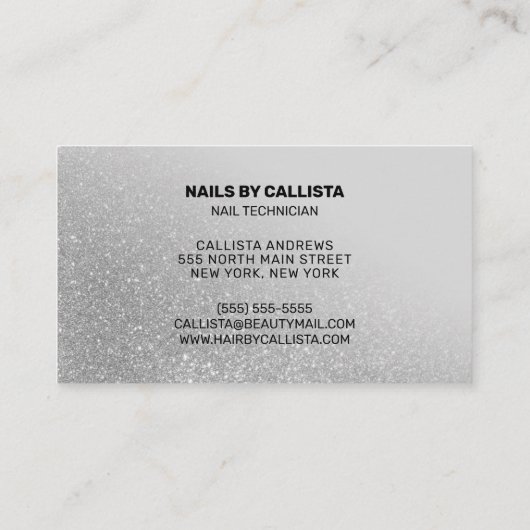 Graue Silberne Glitzer Typografie Visitenkarte (Rückseite)
