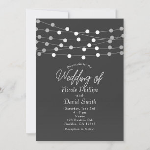 Graue silberne Lichterketten moderne Hochzeit Einladung