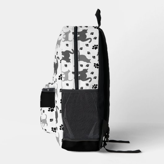 Graue Silhouette Cats Pawprints Muster Bedruckter Rucksack (Rechts)