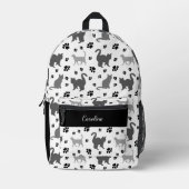 Graue Silhouette Cats Pawprints Muster Bedruckter Rucksack (Vorderseite)