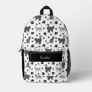 Graue Silhouette Cats Pawprints Muster Bedruckter Rucksack