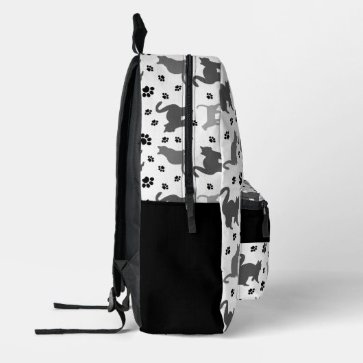 Graue Silhouette Cats Pawprints Muster Bedruckter Rucksack (Links)