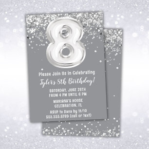 Graue Silver 8. Geburtstagsparty Einladung