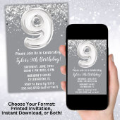 Graue Silver 9. Geburtstagsparty Einladung