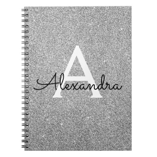 Graue Silver Foil Glitzer Sparkle Monogram Noteboo Notizblock (Vorderseite)